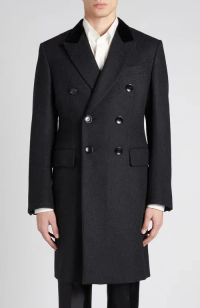 Tom Ford Double Breasted Herringbone Wool & Cashmere Coat In Ig690 Charcoal