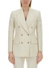 Tom Ford Double-breasted Jacket With Striped Pattern In Neutral