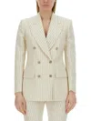 Tom Ford Striped Double-breasted Wool-blend Blazer In Neutrals