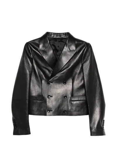Tom Ford Double-breasted Leather Jacket In Black