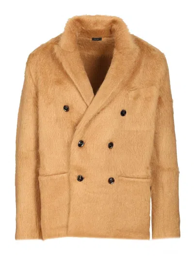 Tom Ford Double-breasted Cashmere Mohair Jacket In Neutral