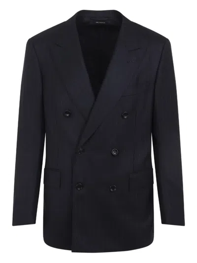 Tom Ford Double-breasted Pinstripe Blazer In Blue