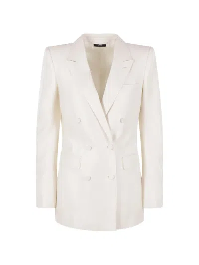 Tom Ford Double-breasted Pinstripe Blazer In White