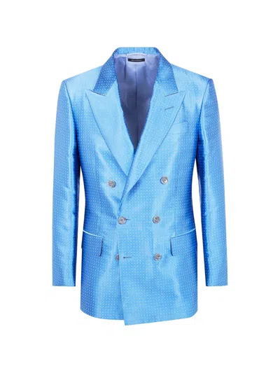 Tom Ford Double-breasted Polka-dot Blazer In Blue
