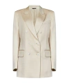 Tom Ford Double Breasted Satin Blazer In White