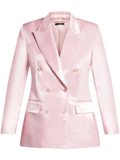 Tom Ford Double-breasted Satin Jacket In Pink