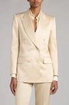 Tom Ford Double Breasted Silk & Wool Twill Blazer In Aw040 Champagne