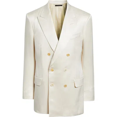 Tom Ford Double Breasted Silk Peached Gabardine Jacket In Neutral
