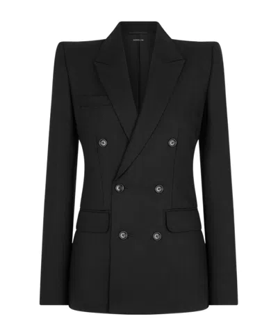 Tom Ford Sharp Herringbone Double Breasted Jacket In Black
