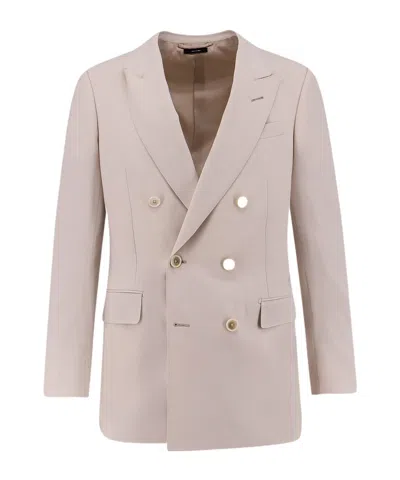 Tom Ford Double-breasted Suit Jacket In Neutral