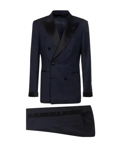 Tom Ford Double-breasted Tailored Suit In Blue