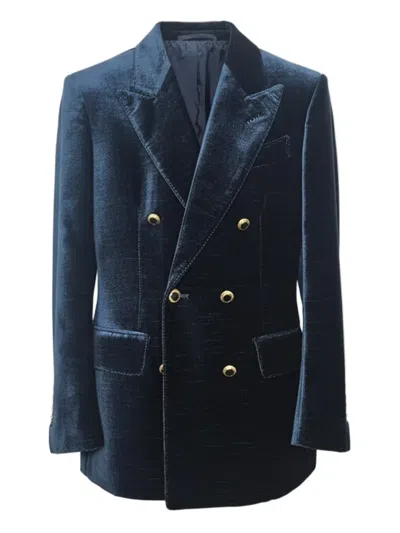 Tom Ford Double-breasted Velvet Dinner Jacket In Blue