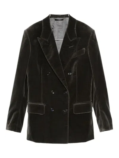 Tom Ford Double-breasted Velvet Jacket In Gray