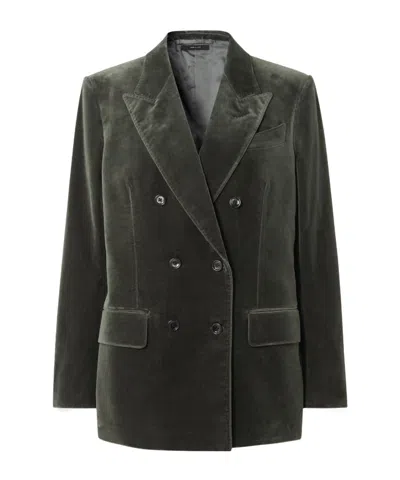 Tom Ford Double-breasted Cotton-blend Velvet Blazer In Green