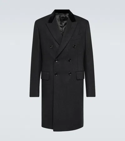 Tom Ford Double-breasted Wool And Cashmere Coat In Black,blue