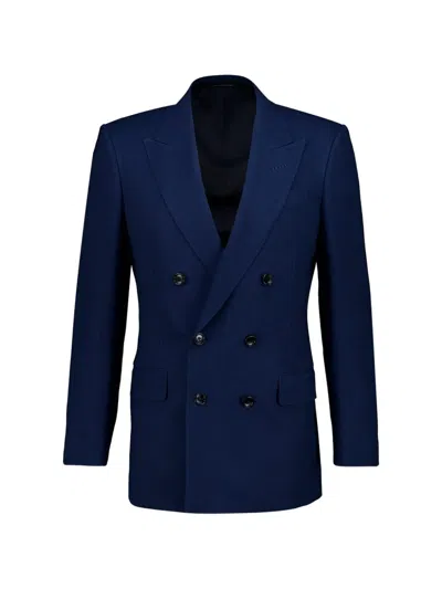 Tom Ford Double-breasted Wool Blazer In Blue