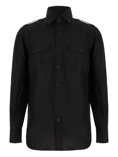 Tom Ford Silk Shirt With Button-down Collar And Chest Pockets In Black