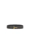 Tom Ford Double-sided T-marked Leather Belt In Black
