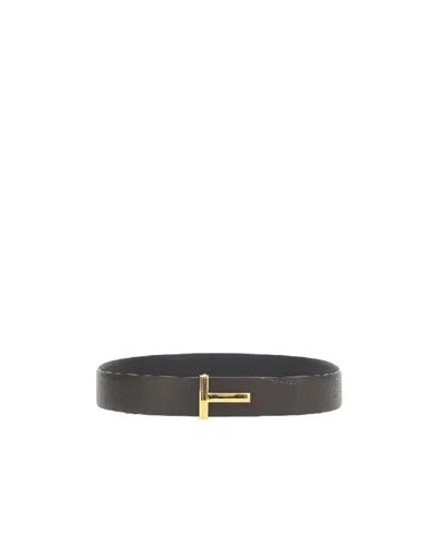 Tom Ford Double-sided T-marked Leather Belt In Black