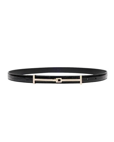 Tom Ford Double T Crocodile-embossed Leather Belt In Black