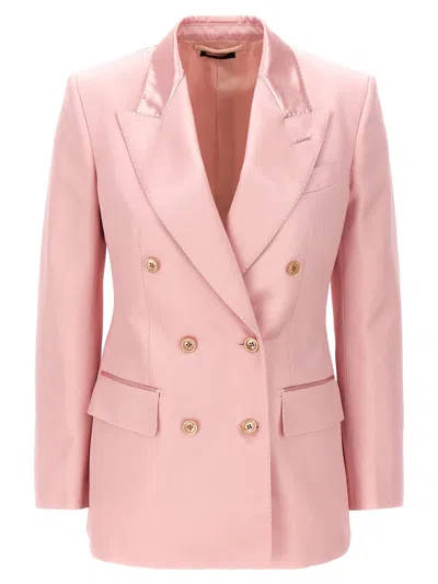 Tom Ford Double-breasted Cotton-viscose Blazer In Pink