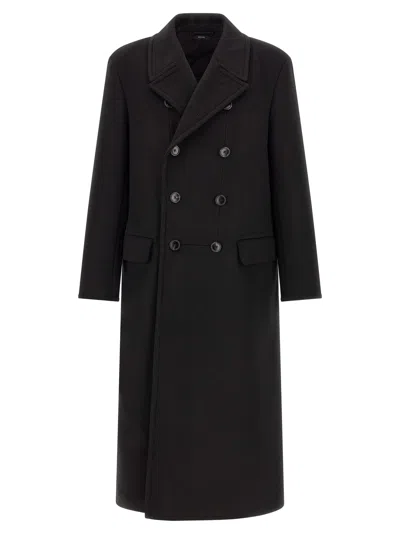 Tom Ford Double-breasted Melton Coat In Black