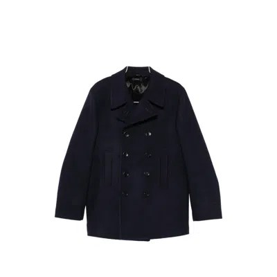 Tom Ford Double-breasted Peacoat In Blue