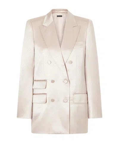 Tom Ford Double-breasted Polka- Dot Satin Blazer In Brown
