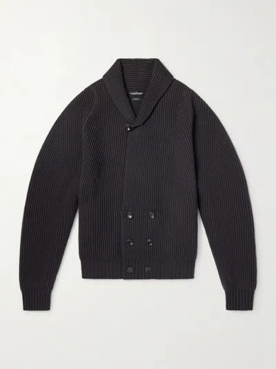 Tom Ford Double-breasted Ribbed Cashmere And Wool-blend Cardigan In Gray