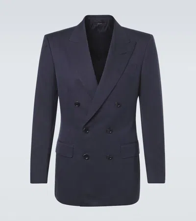 Tom Ford Double-breasted Silk Blazer In Blue