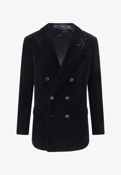 Tom Ford Double-breasted Velvet Blazer In Black