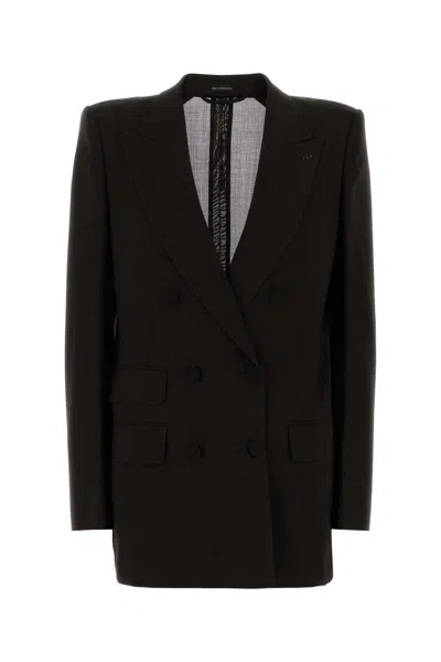Tom Ford Double-breasted Wool Blazer In Black