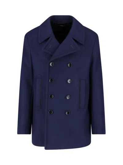 Tom Ford Double-breasted Wool Coat In Blue