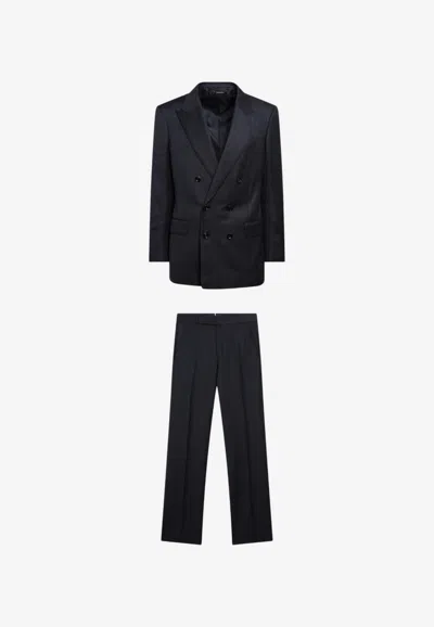 Tom Ford Double-breasted Wool Suit In Blue