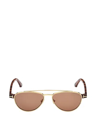 Tom Ford Double-bridge Pilot Sunglasses In Brown
