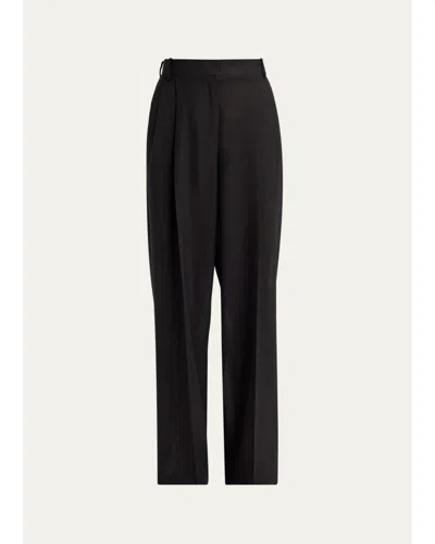 Tom Ford Double-pleated Wool Straight-leg Trousers In Black