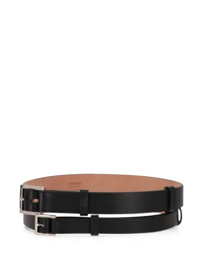 Tom Ford Double-strap Leather Belt In Black