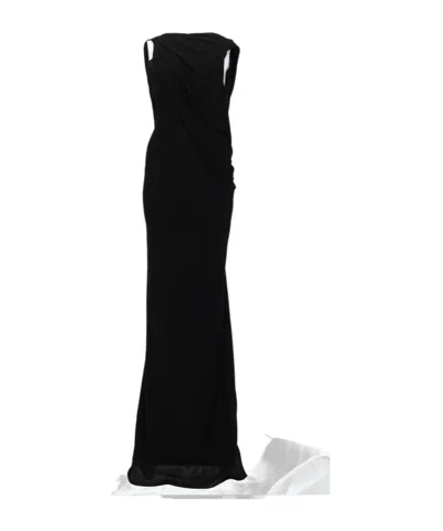 Tom Ford Twist-front Chiffon-trimmed Jersey Gown In Black