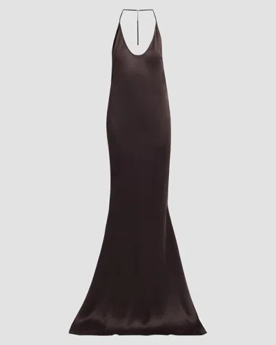 Tom Ford Draped Backless Satin Gown In Espresso