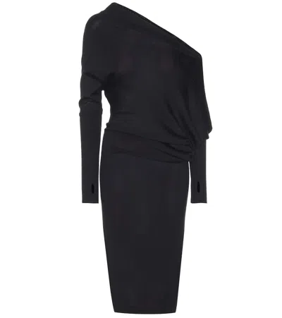 Tom Ford Draped Cashmere And Silk Midi Dress In Black