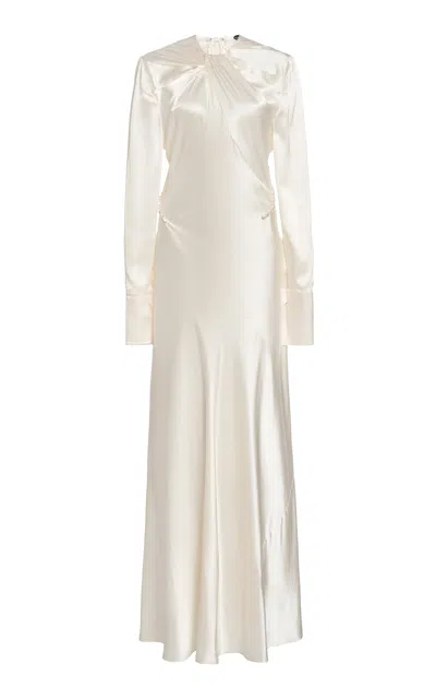 Tom Ford Draped Collar Satin Midi Dress In White