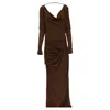 Tom Ford Draped Cowl Neck Maxi Gown Dress In Brown Viscose In Brown