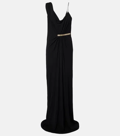 Tom Ford Draped Gathered Crêpe Jersey Gown In Black