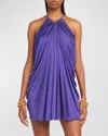 Tom Ford Gathered Halterneck Jersey Minidress In Bright Pur