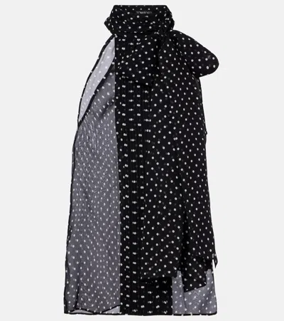 Tom Ford Draped Polka-dot Silk Blouse In Black