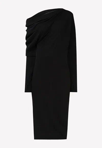 TOM FORD DRAPED SHOULDER CASHMERE AND SILK MIDI DRESS,ACK145-YAX087 LB999