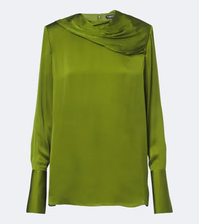 Tom Ford Stonewashed Silk Georgette Long Sleeve Blouse In Green