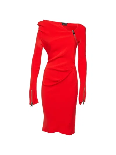 Pre-owned Tom Ford Draped Zip-detail Short Dress In Red