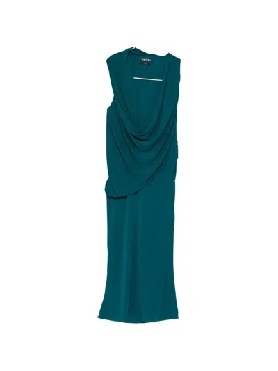 Tom Ford Draped-neckline Sleeveless Midi Dress In Green