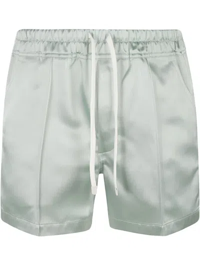 Tom Ford Drawstring Satin Shorts In Jade/white